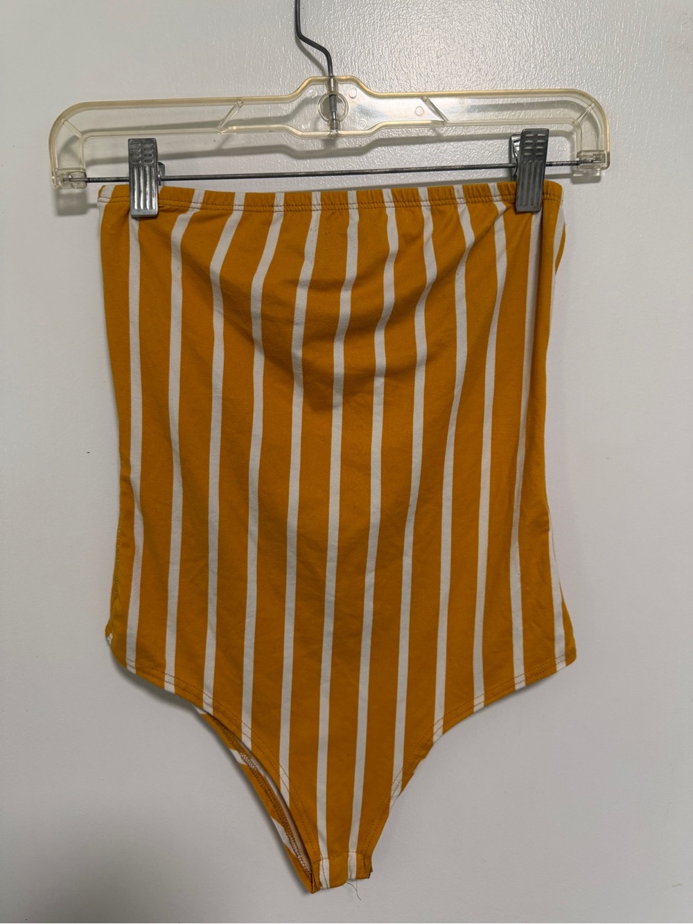 Objex Striped Mustard & White Strapless Bodysuit size small